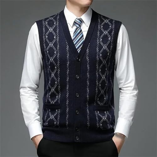 Men Sweater Vest Casual Sleeveless V-Neck Button Down Contrast Color Argyle Knitted Cardigan Vest2