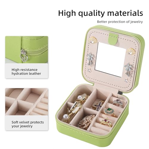 Image of KElofoN Travel jewelry case Travel jewelry box Travel Jewelry Organizer Small Jewelry Organizer Box Gift for Girls Women with Mirror(Grass green)