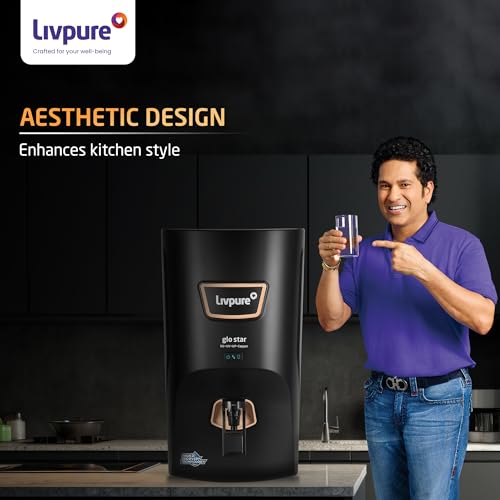 Image of Livpure Glo Star Copper HR | Free Standard Installation | High Water Recovery of 60% | 8 Stage Purification | RO+UV+UF Copper | Mineraliser | In Tank UV Sterilisation | 7L Storage | Black