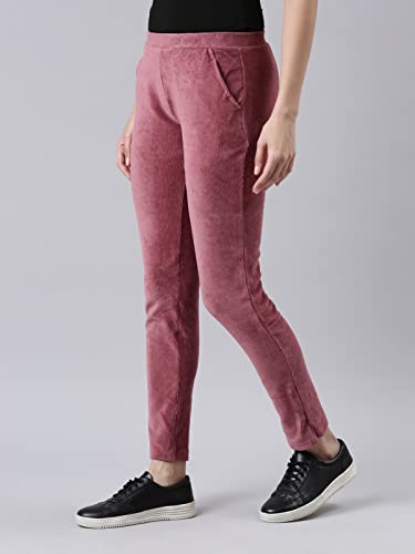 Image of GO COLORS Solid Corduroy Treggings for Women | Warmtech, Mid Rise, Side Pocket