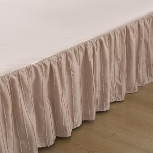 Bed Skirt Twin Size, Ruffled Bed Skirts with Split Corners, 18 Inch Drop Boho Twin Size Ruffle Bed Skirt with Platform, Pink-tinged Cream (Twin - 18" Drop)