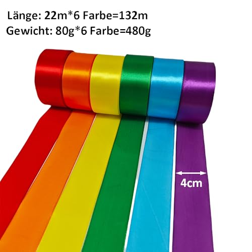 4cm*22m*6 Farbe Maibaum Bänder Wetterfest, Seidenbänder Bunt,Dekoband,Geschenkband