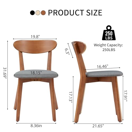 Image of weselon Dining Chairs Set of 4, Solid Wood Dining Chair Armless, Mid-Century Modern Upholstered Linen Seat Cushion Dining Room Chair for Home Kitchen Dining Room Restaurant (Walnut, 4)