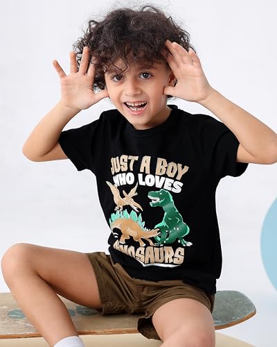 GFQLONG 3 Pack Toddler Boy Graphic Shirts, Dinosaur Short Sleeve Cotton Tshirt, Kids Summer Cars Tees Top Clothes4