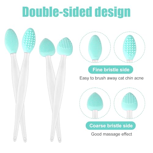 Image of 4pcs Cat Acne Brush Set, 2 Styles Double-Sided Scraper Silicone Soft Cat Brush Dual Sided Black Seed Exfoliating Cleaning Brushes for Pet Chin Acne and Blackhead