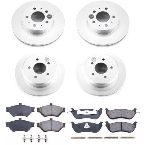 Image of PowerStop Front and Rear Brake Kit for Ford Crown Victoria 1996-97 |Lincoln Town Car 1996-97 |Mercury Grand Marquis 1996-97 - Fully-Coated Disc Rotors with Z17 Ceramic Brake Pads Replacement, CRK2860