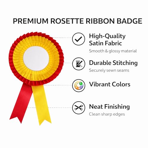 Image of NEXGEN Trends Double Line Satin Award Badge for School Sports Day, Annual Day & Prize Distribution | Premium Ribbon Badge with Safety Pin | Pack of 10 (Red-Yellow)