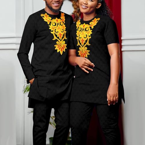 African Couple Matching Clothes Women Short Sleeve Shirt Pants Suit for Men Causal Lover Wear for Wedding2