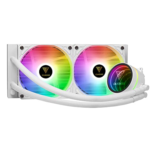 GAMDIAS AURA GL240 V2 AIO, 240mm CPU Liquid Cooler, Easy Cable Routing Design, Rotatable Performance Pump, 2 x 120mm Low-Noise PWM ARGB Fan w/MB Sync, AMD AM5/AM4；Intel LGA 1851/1700/115x/1200, White