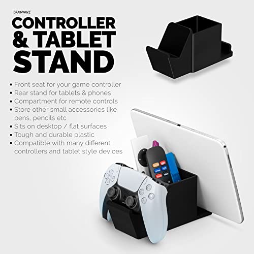Image of Desk Organizer with Game Controller Holder, Tablet Stand for iPads /iPhones, TV Remote & Pen Storage, Reduce Desktop Clutter, Have All Your Side Table Items in One Space (Black)