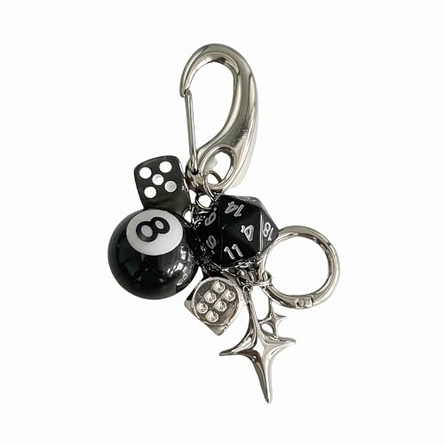 Image of magic 8 ball dice keychain, cute aesthetic y2k pool ball star key chain for men, purse bag charms for handbags backpack, billiards gifts for men