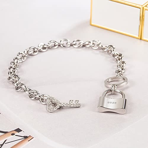 H&Beautimer 925 Sterling Silver Bracelet For Women's - Italian Handmade Rolo Chain 6.3, 6.7, 7.1, 7.5, 8 Inch - Aaaaa Cz Zircon Heart/Lock Pendant Bracelet - Fine Jewelry (Lock Pendant, 6.7 Inches) #TOP4