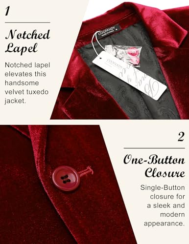 Image of COOFANDY Men's Velvet Blazer Notched Lapel Velour Suit Jacket One Button Tuxedo Jackets for Wedding Prom Party Dinner