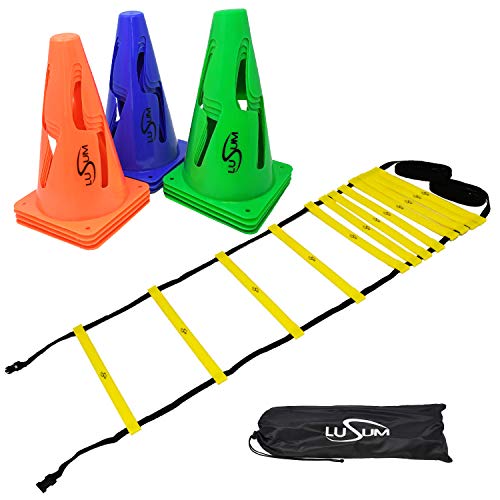 Lusum Agility Training Package - Includes 6 Metre Pro Quality Speed Agility Ladder and 12 x 225mm Collapsible Marker Cones