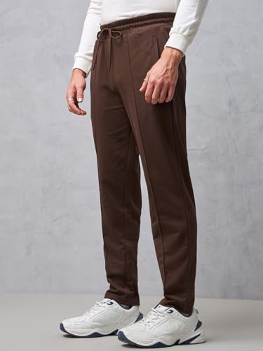 Image of Bewakoof Men's Solid Regular Fit Cotton Blend Track Pant