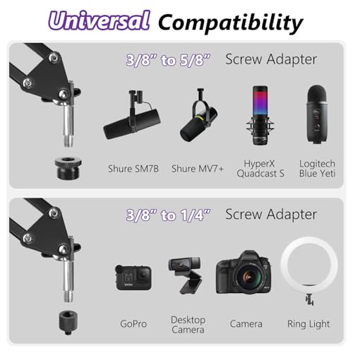 Rigych Adjustable Mic Boom Arm with Extendable Height Rod, Premium Microphone Stand for HyperX QuadCast, Shure MV7, Blue Yeti, Perfect for Podcasts, Streaming, Gaming, Recording