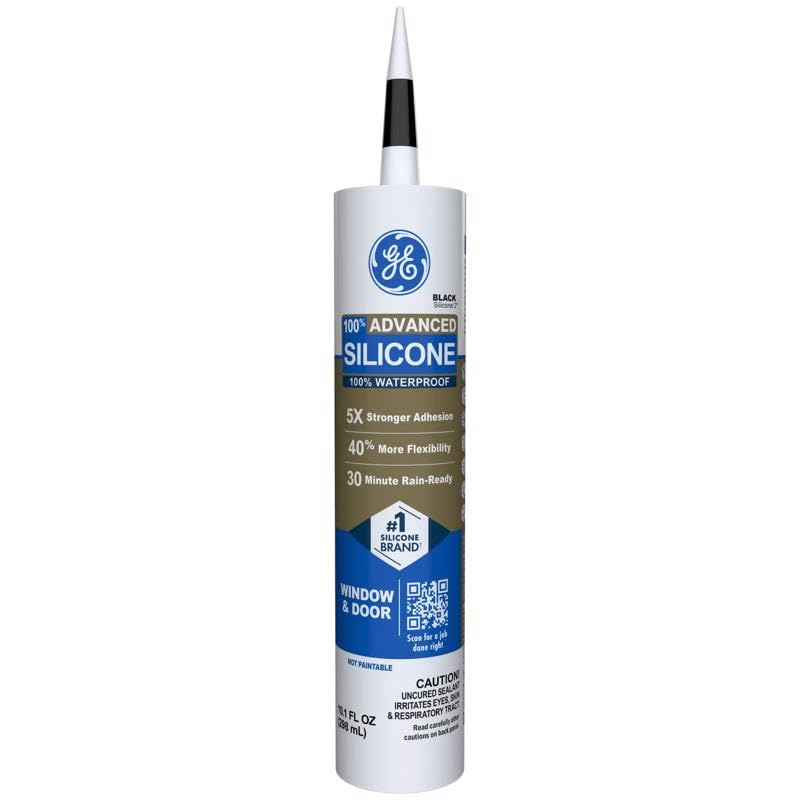 GE 2813670 Advanced Silicone 2 Window & Door Sealant, Black, 10.1-oz. - Quantity 12