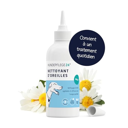 Hundepflege24 Nettoyant Oreille Chien Daily - Soulage en Quelques Jours en Cas de démangeaisons, secouements de tête & odeurs - Produit Oreille Chien & Chat Naturel - Gouttes pour Oreille Chien 250ml