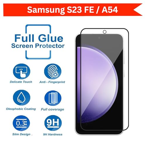Image of DARKFIT Tempered Glass Premium Screen Protector Compatible for Samsung S23 FE / A54 | Edge to Edge Coverage with Easy Installation Kit | Scratch Resistance | HD Clear Glass (Black Border) | Pack of 1