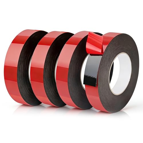 Kisizity Doppelseitiges Klebeband Extra Stark 10m x 25mm Wasserfest Multifunktionales Montageklebeband Hochtemperaturbeständig Doppelklebeband für Auto Heimdekoration (4, Schwarz, 10m x 25mm)