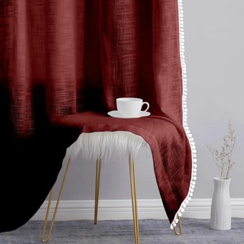 Image of THE LINEN COMPANY Cotton Linen Solid Curtain Set with Eyelet Rings (Maroon, Window - 04 Feet)