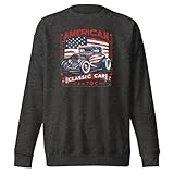 american classic carbon 40 wheels M2480 American Classic Car Patriotic Flag Adulto Unisex Felpa, Carbone Heather, L