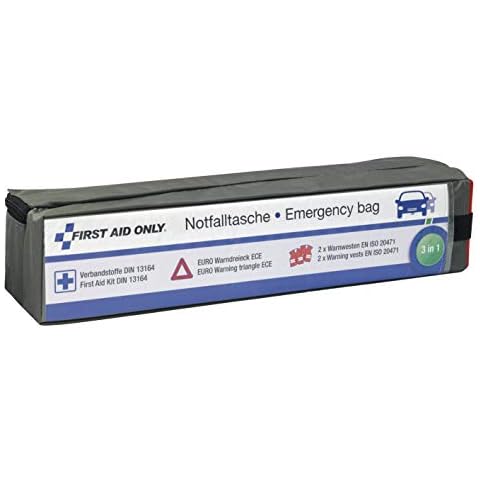 First Aid Only 3-in-1 DIN 13164 Emergency kit for car/Vehicle, Euro Warning Triangle, 2 x EN ISO 20471:2013 Safety Vests, Grey, P-10021 Cover