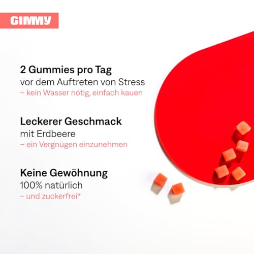 GIMMY No Stress Gummies – Nahrungsergänzungsmittel zur Stressreduktion mit Zitronenmelisse, L-Theanin, GABA und Folsäure (Vitamin B11). – Vegan, zuckerfrei und glutenfrei (60 Stück)