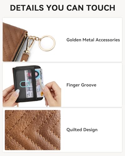 Image of BOSTANTEN Credit Card Holder Wallet RFID Blocking Leather Small Wallet for Women Zipper Keychain Wallet with Wristlet Brown&Black
