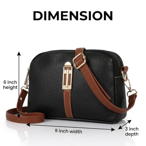 Image of Faux Leather Sling Bag with Brown Adjustable Strap & Gold-Tone Hardware - Compact Crossbody Handbag for Daily Use