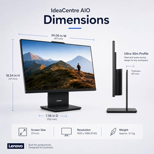 Image of Lenovo IdeaCentre All-in-One Business Desktop, 27 inch FHD, Intel Core i7(12 Core, 20 Threads),External Monitor Support, Ethernet, Wireless KB & Mouse, Windows 11 Pro (64GB RAM | 2TB SSD)