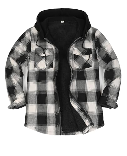Flannel Hooded Jackets for Men Sherpa Fleece Lined Full Zip