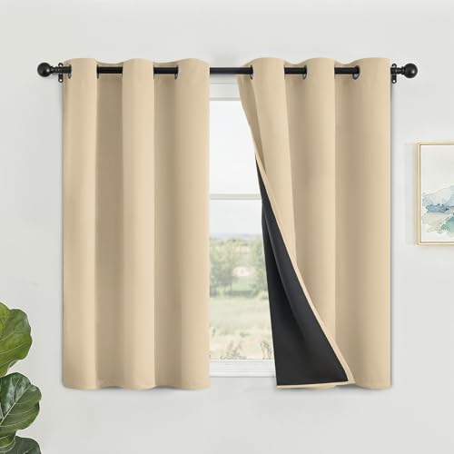 SimpleHome Beige 100% Blackout Curtains Room Darkening Living Room 45 Inch