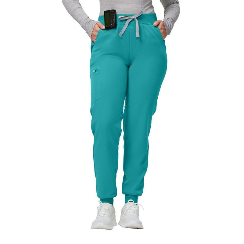 Image of Kitmaz Scrub Pants for Women - Mid Rise 4-Way Stretch Anti-Wrinkle Slim Fit Jogger Pants, Drawstring & 5 Pockets