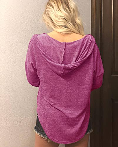 Image of Womens Long Sleeve V Neck Hoodie Sweatshirts Lightweight Pullover Tops