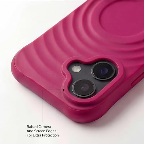 Image of amazon basics Shockproof Case for iPhone 16 | Ripple Pattern | Camera Protection | Protective Cover with Enhanced Grip & Wireless Charging Support - Maroon Red