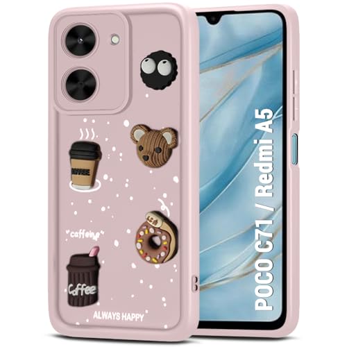 Image of TheGiftKart Back Cover Case for Poco C71 / Redmi A5 | Cute Fun Cartoon 3D Bear Coffee Case | Full Camera Protection | Shockproof Back Cover Case for Poco C71 / Redmi A5 (Silicone, Pink)
