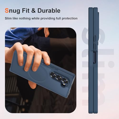 Image of ORETECH Magnetic Case Compatible with Samsung Galaxy Z Fold 6 Case, Translucent Back Non-Slip Hard PC Shockproof Bumper Protective Phone Case Cover for Samsung Z Fold 6 - Navy Blue