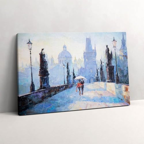 Peinture sur toile 60x40cm Wallfluent d'un couple sous un parapluie