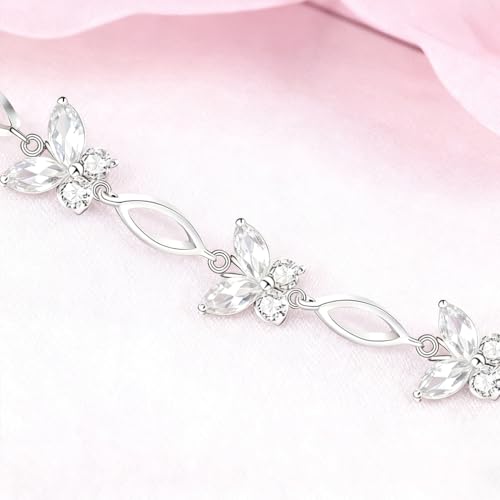 Image of Sterling Silver Butterfly Link Bracelet for Women,Adjustable Charming Dainty Jewelry,Ideal Gift for Mom,Wife and Her