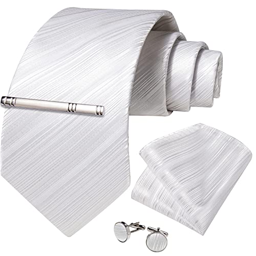 Image of DiBanGu Mens Silk Necktie Solid Color Tie and Pocket Square Cufflink Tie Clip Set Woven Plain Ties for Men Wedding Party