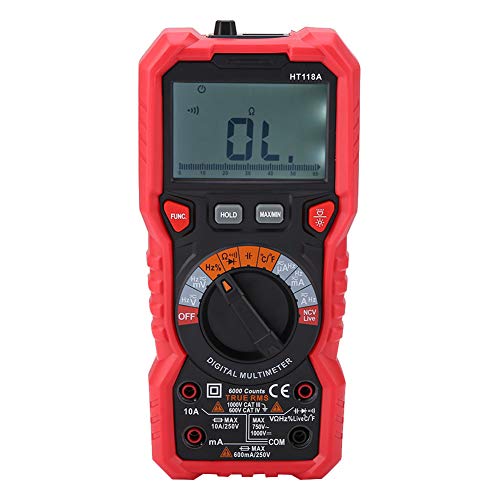 HT118A Handheld Digital Multimeter - ACDC Voltage, Current, Resistance, Capacitance, Temperature, with Flashlight and 6000 Counts LCD Display
