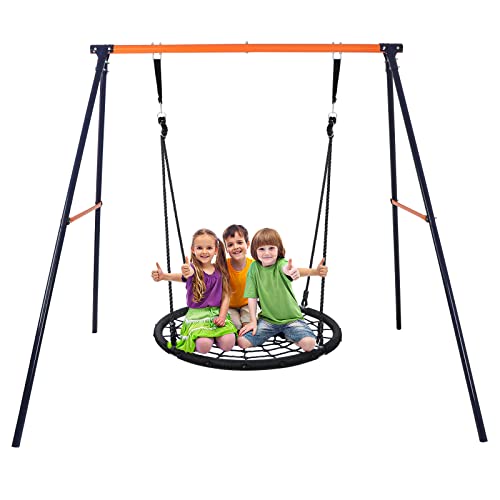 ZENY Swing Set for Backyard, 48 Inch Web Tree Swing with Heavy Duty Metal Frame for Kids, Adults, 440 LBS Capacity