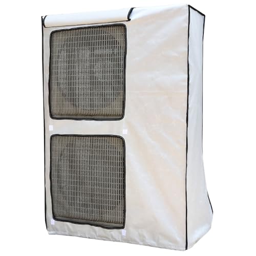Abdeckung Klimaanlage Außengerät, Verkleidung Wärmepumpe mit Zwei Belüftungsöffnungen und Schutzvorhängen(White,98x145x42cm/38x57x16in)