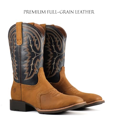 Image of SUREWAY Western Boots For Men - Mens Square Toe Cowboy Boot, Oil /Slip Resistant, Durable Fashionable Classic Pull on 10 Inch Mid-Calf Wellington Boots