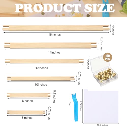 Image of Threehoney 128 Pcs Needlepoint Stretcher Bars Kit 24 Wooden Stretcher Bars, 100 Thumb Tacks and White Cloth Multi Size Embroidery Frame DIY Needlework Craft for Cross Stitch Art Accessories