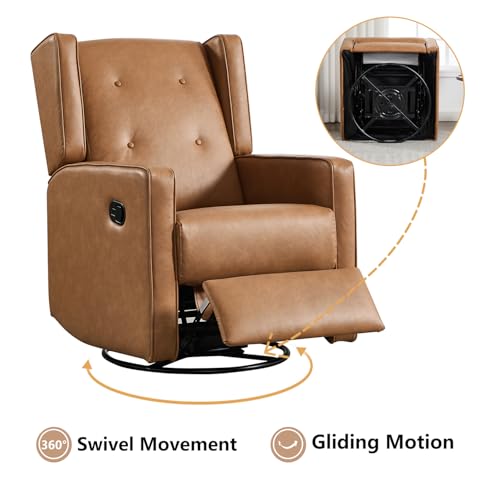 Image of CANMOV Swivel Rocker Recliner Chair, Nursery Glider Chair, Nursery Rocking Chairs, Manual Reclining Chair, Brown