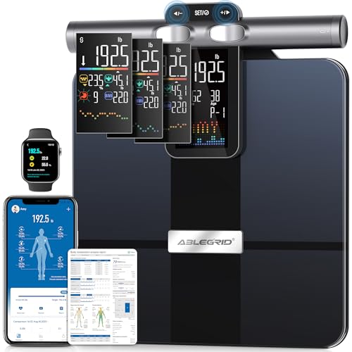 ABLEGRID 8-Electrode Digital Smart Bathroom Scale for Body Weight and Fat Percentage,Full Body Composition Analyzer with Gradient Trends Display,12.2" Platform Handle BMI Weighing Machine,40