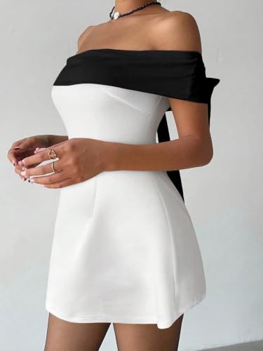 Image of SOLY HUX Women's Bow Off the Shoulder A Line Wedding Guest Mini Dress