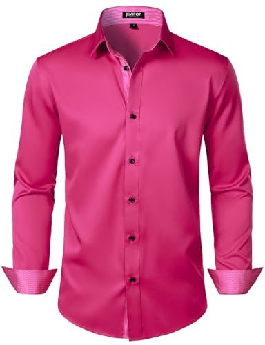 JEMITOP Men's Stretch Long Sleeve Dress Shirt
